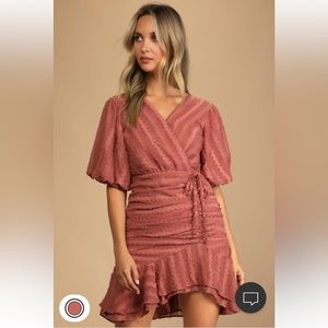 Cherish This Moment Rusty Rose Ruched Asymmetrical Mini Dress